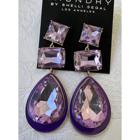 Laundry by Shelli Segal Purple Gem Rhinestone Teardop Dangle Statement NWT - Picture 13 of 14